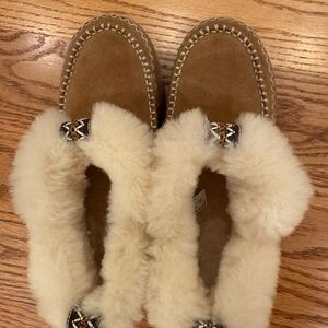UGG Tan and Cream Shearling Slippers